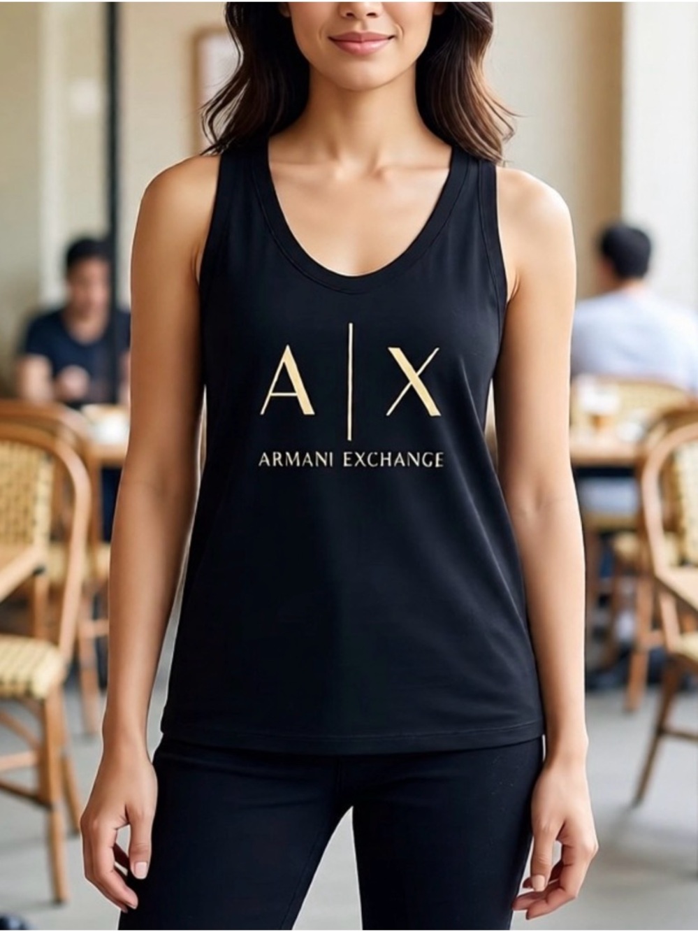 Armani Exchange Black Sleeveless Top SMALL